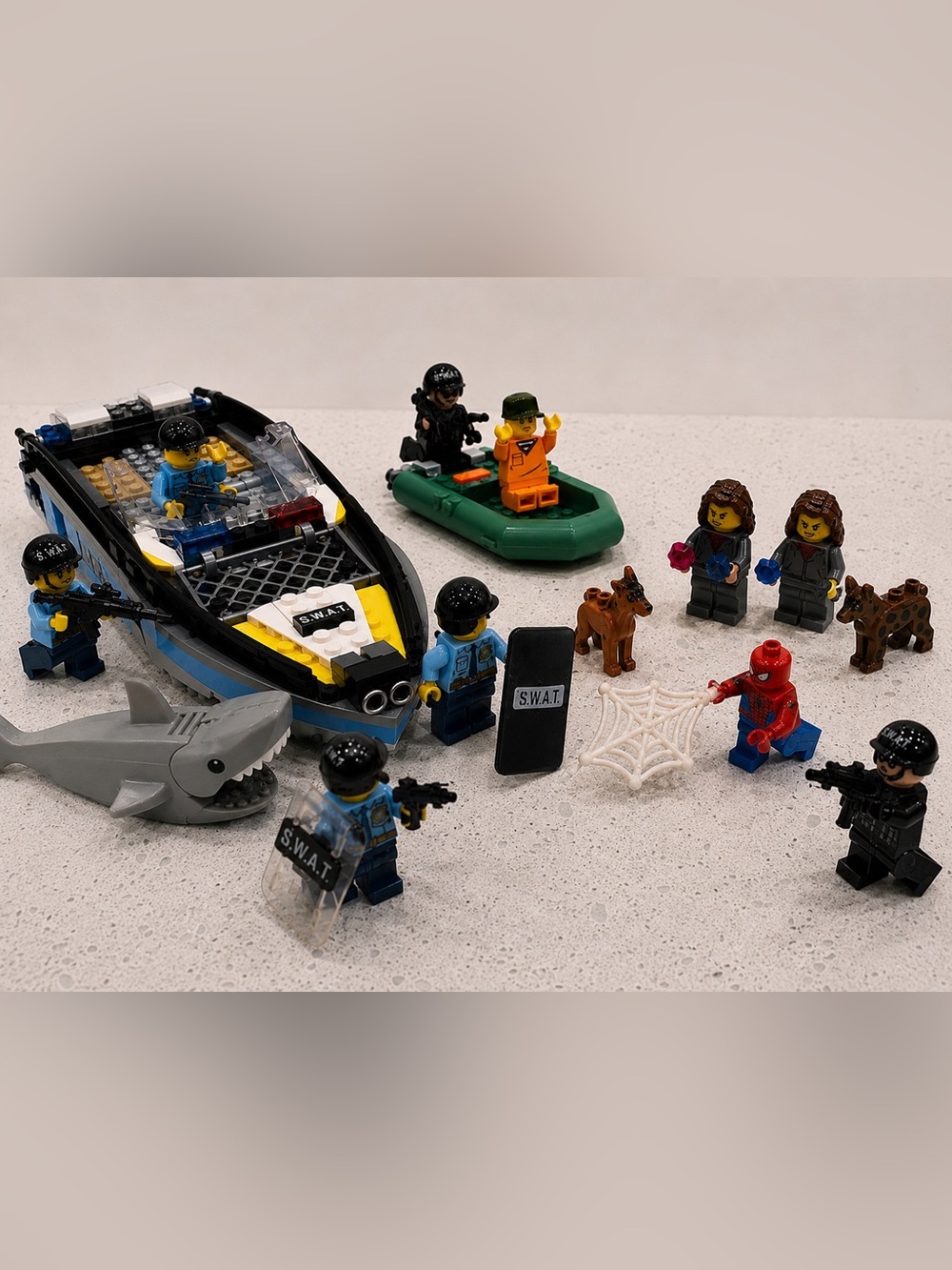 Police/SWAT building block lot Lego & Compatible figures, boat, animals & acc.